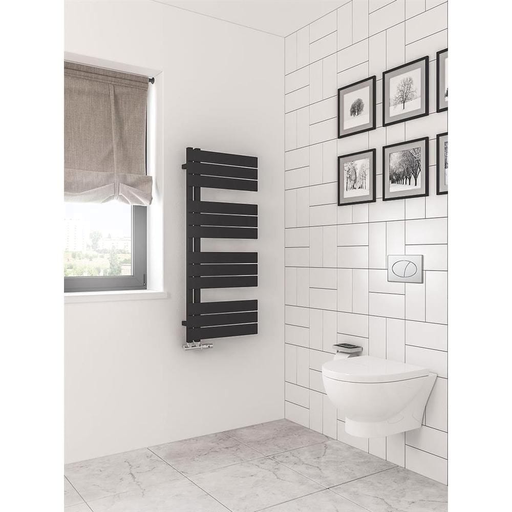 Eastbrook Designer Towel Radiator Eastbrook Helmsley Straight Vertical Designer Towel Rail in Matt Black 1150 x 500 / Dual Fuel