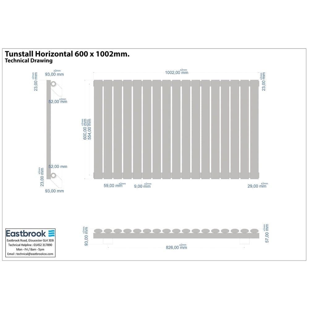 Eastbrook Panel Radiator Eastbrook Tunstall Straight Horizontal Designer Radiator in Matt White
