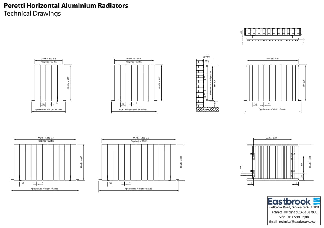 Eastbrook Panel Radiator Eastbrook Peretti Straight Horizontal Aluminum Radiator in Matt Anthracite
