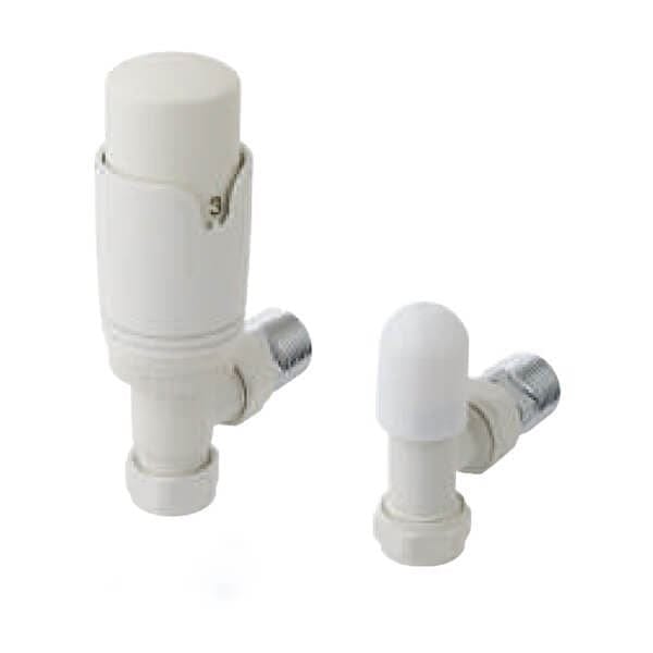 Totally Rads Eastbrook Biava Thermostatic Angled Radiator Valve and Lockshield - Matt White - 41.3023
