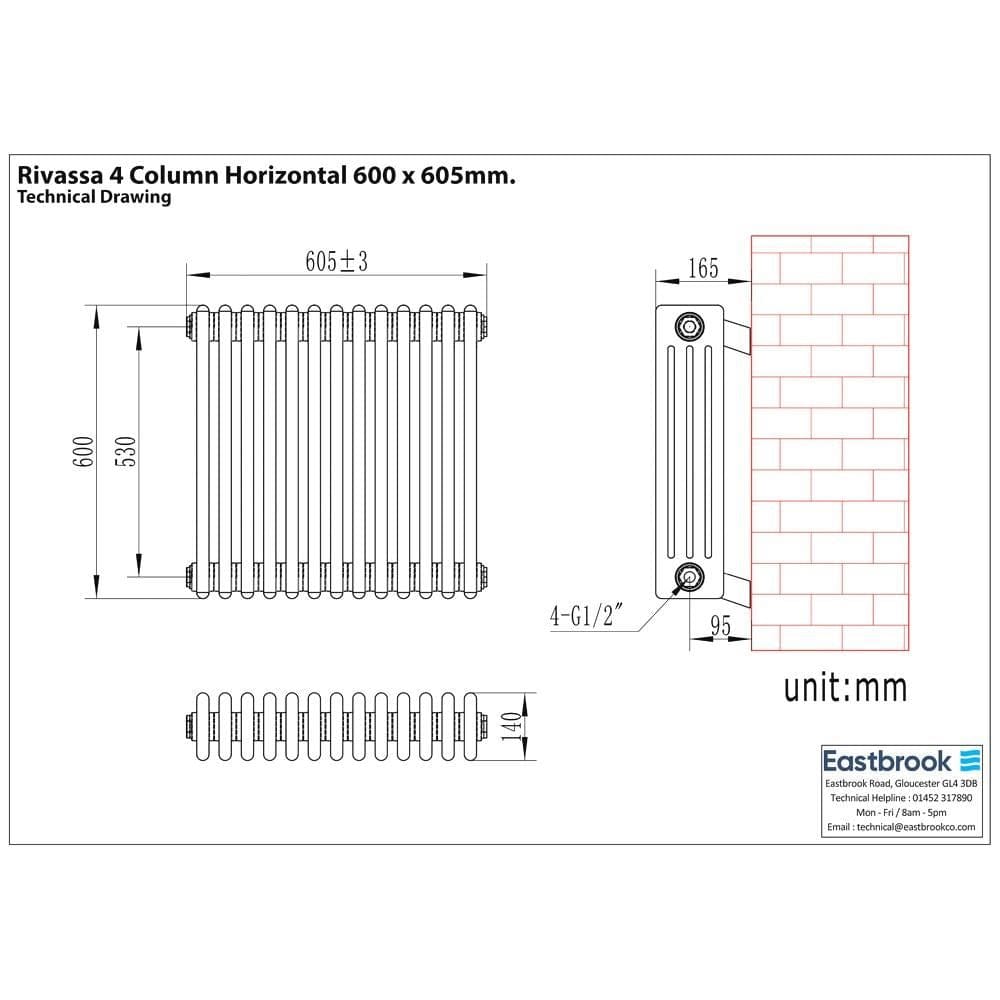 Eastbrook Column Radiator Eastbrook Rivassa Traditional 4 Column Radiator in Gloss White
