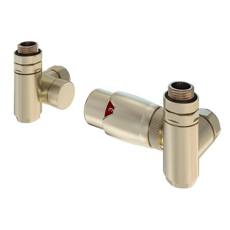 Totally Rads Eastbrook Dual Fuel TRV Thermostatic Radiator Valves 15mm in Brushed Brass