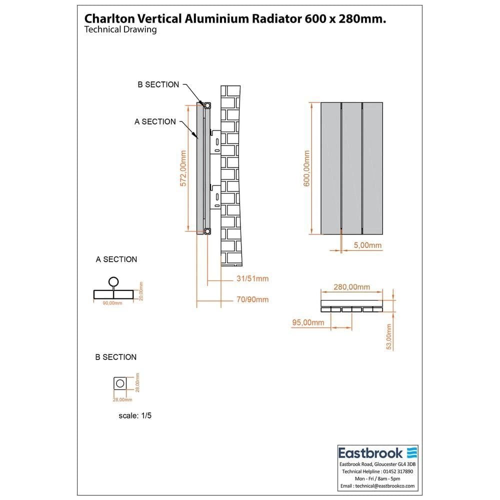 Eastbrook Panel Radiator Eastbrook Charlton Vertical Designer Radiator in Matt White