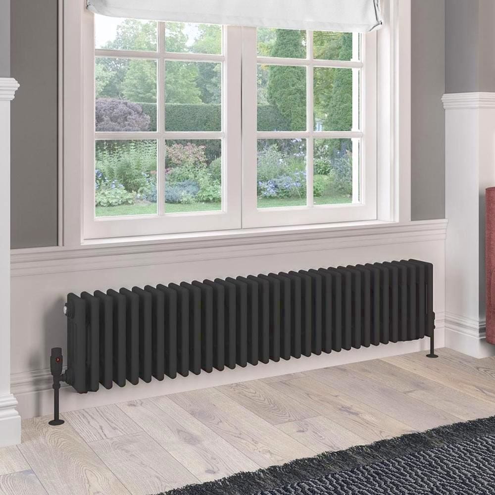 Eastbrook Column Radiator Eastbrook Rivassa Traditional 4 Column Radiator in Matt Black 300 x 1505 / Electric Only