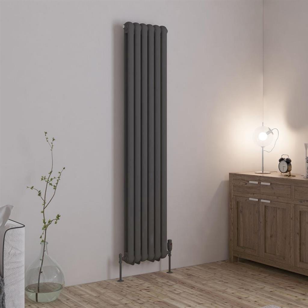 Eastbrook Column Radiators Eastbrook Rubano Straight Vertical Traditional Column Radiator in Matt Anthracite 1800 x 383 / Dual Fuel
