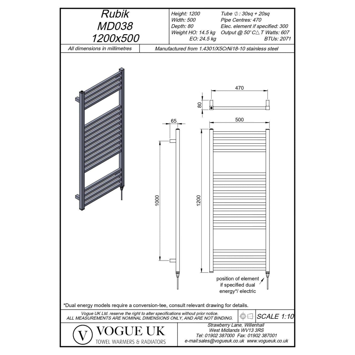 Vogue Designer Towel Radiators Vogue Rubik Designer Towel Radiator in Polished Stainless Steel 1200 x 500 / Central Heating