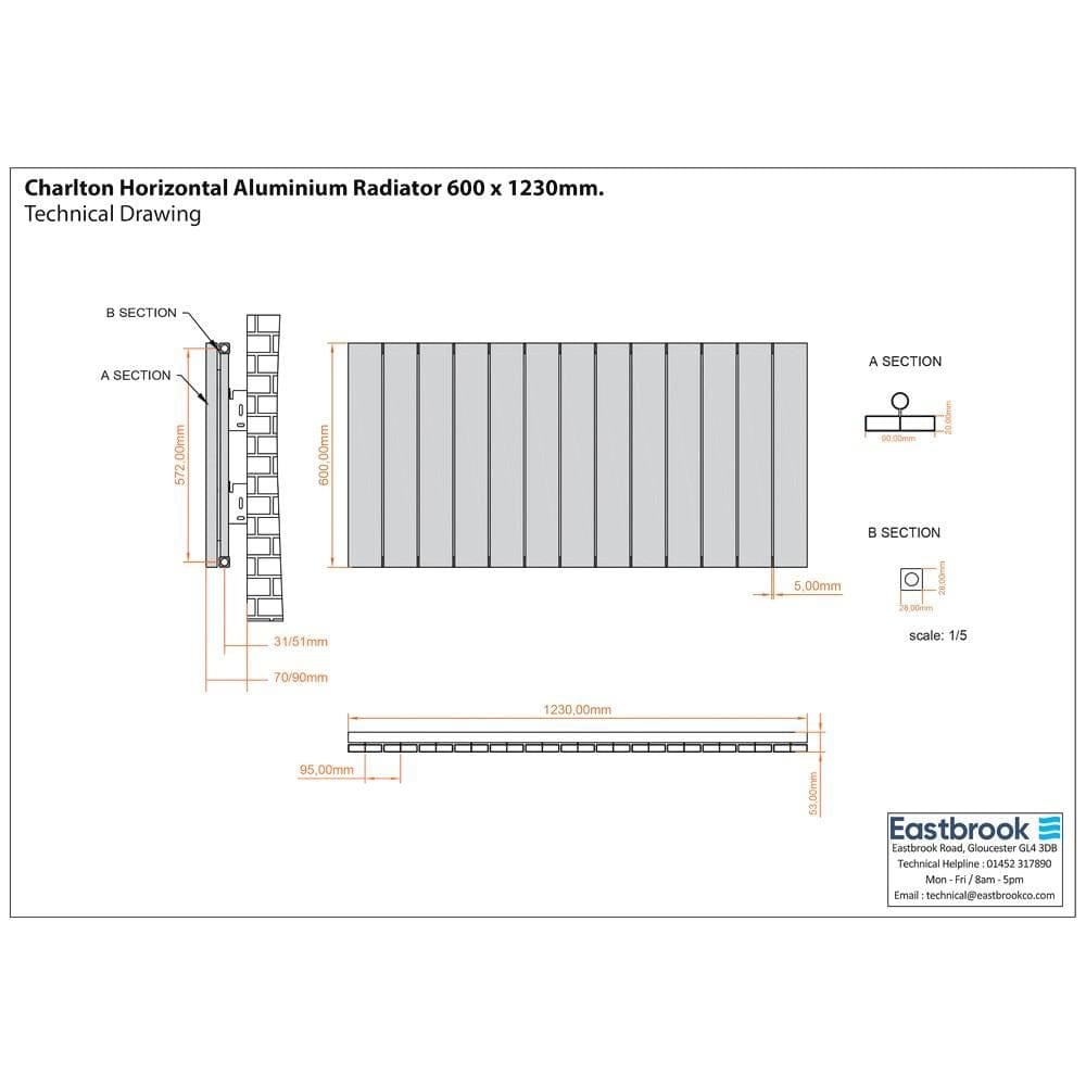 Eastbrook Charlton Horizontal Designer Radiator in Matt Anthracite