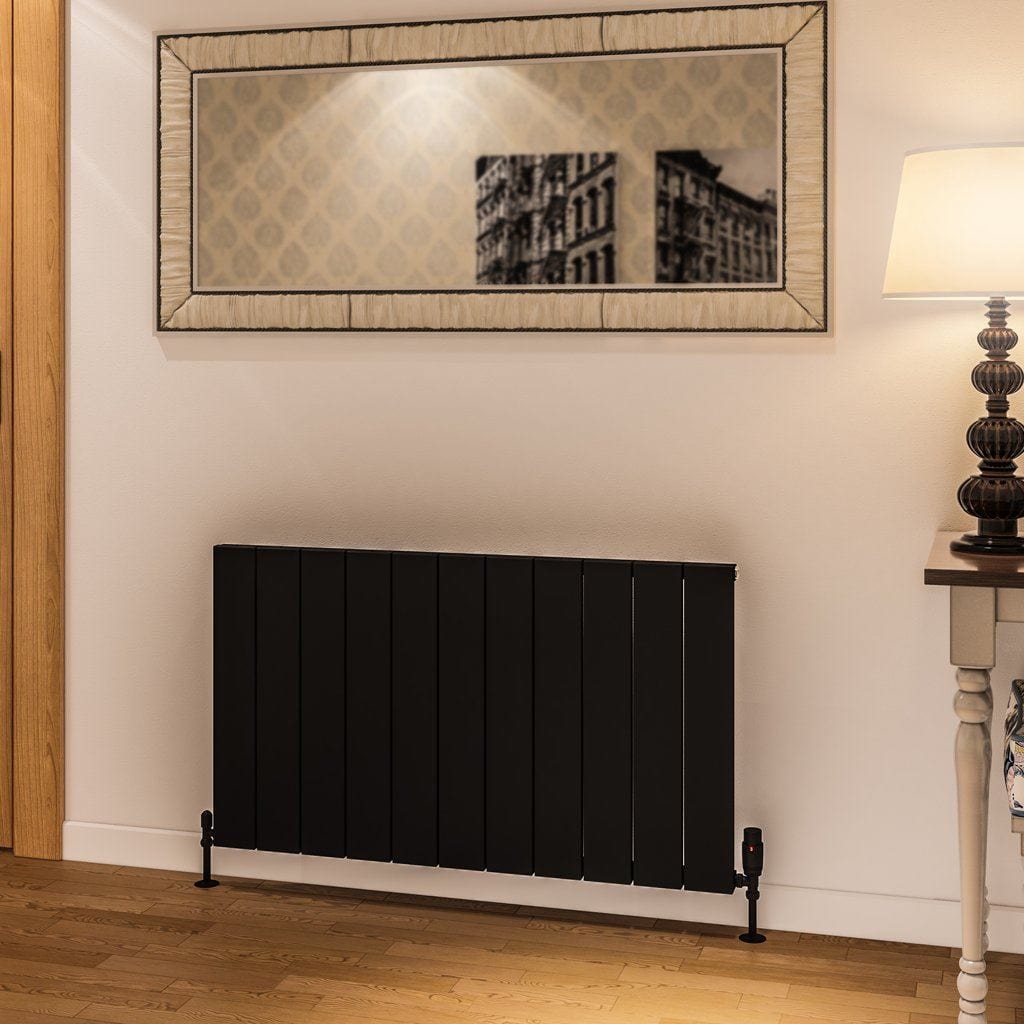 Eastbrook Panel Radiators Eastbrook Rosano Straight Horizontal Aluminium Radiator in Matt Black 600 x 1040 / Central Heating