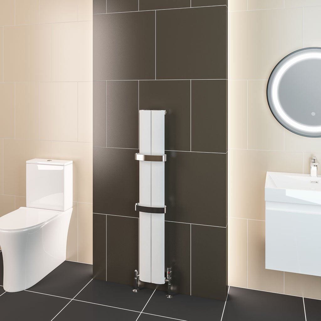 Eastbrook Panel Radiators Eastbrook Berlini Straight Vertical Aluminium Radiator in Matt White 1200 x 185 / Electric Only
