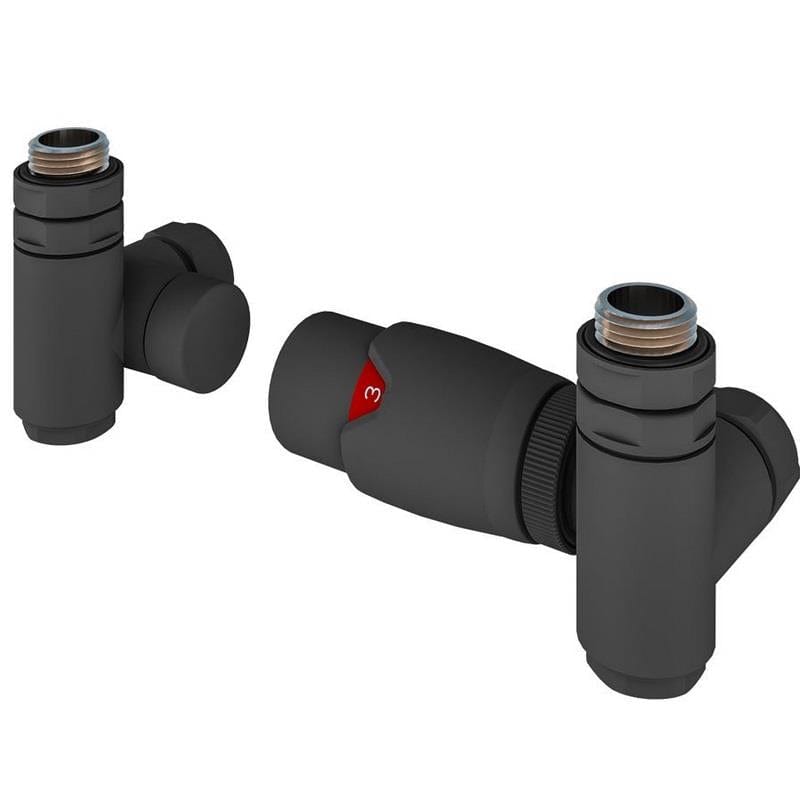 Totally Rads Eastbrook Dual Fuel TRV Thermostatic Radiator Valves 15mm in Matt Anthracite