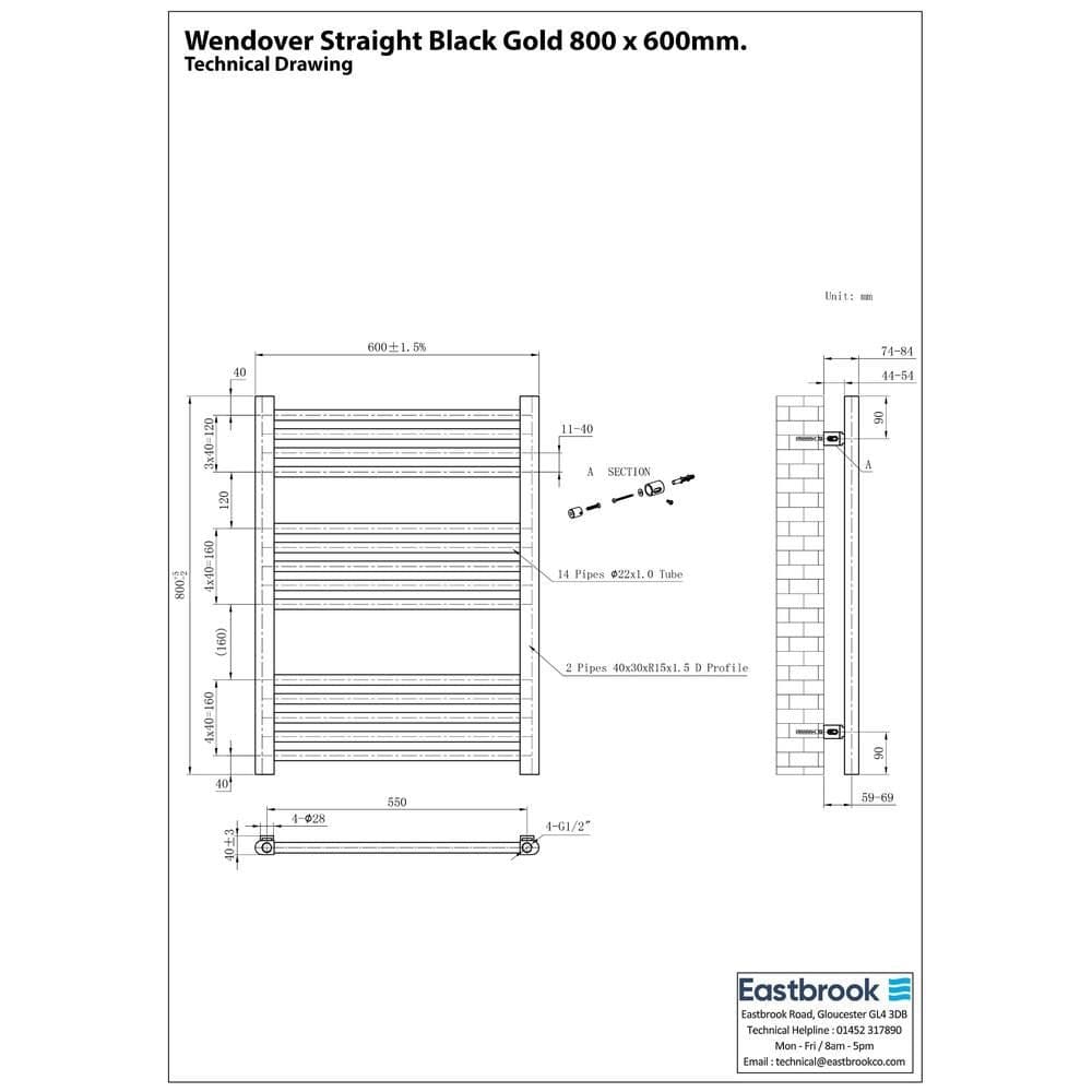 Eastbrook Wendover Straight Heated Towel Rail in Black Gold