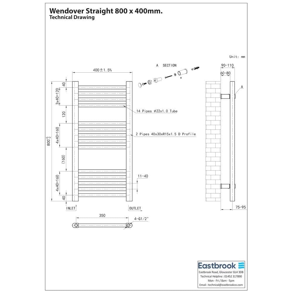 Eastbrook Ladder Rail Eastbrook Wendover Straight Vertical Heated Towel Rail in Matt Black