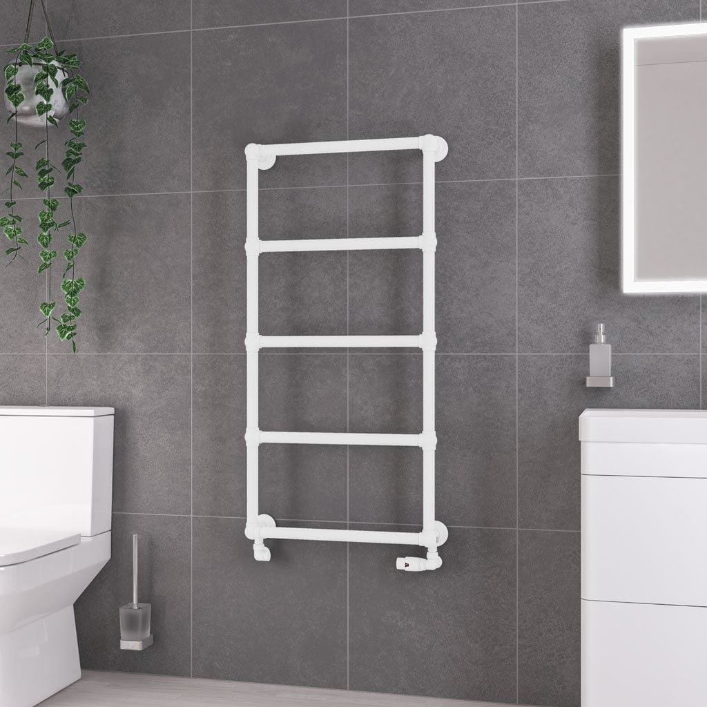 Eastbrook Traditional Towel Radiators Eastbrook Stour Vertical Traditional Heated Towel Rail in Matt White 1195 x 600 / Dual Fuel