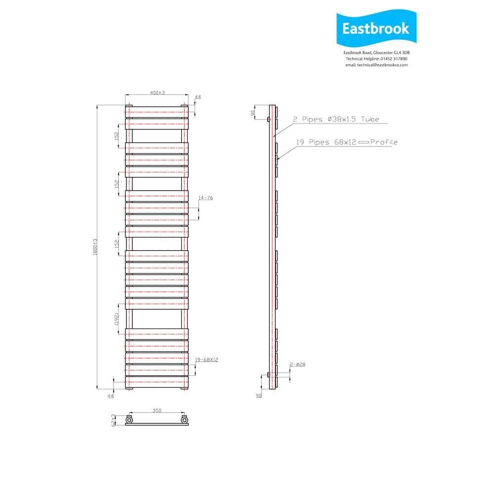 Eastbrook Designer Towel Rail Eastbrook Staverton Tube on Tube Straight Vertical Heated Towel Rail in Chrome