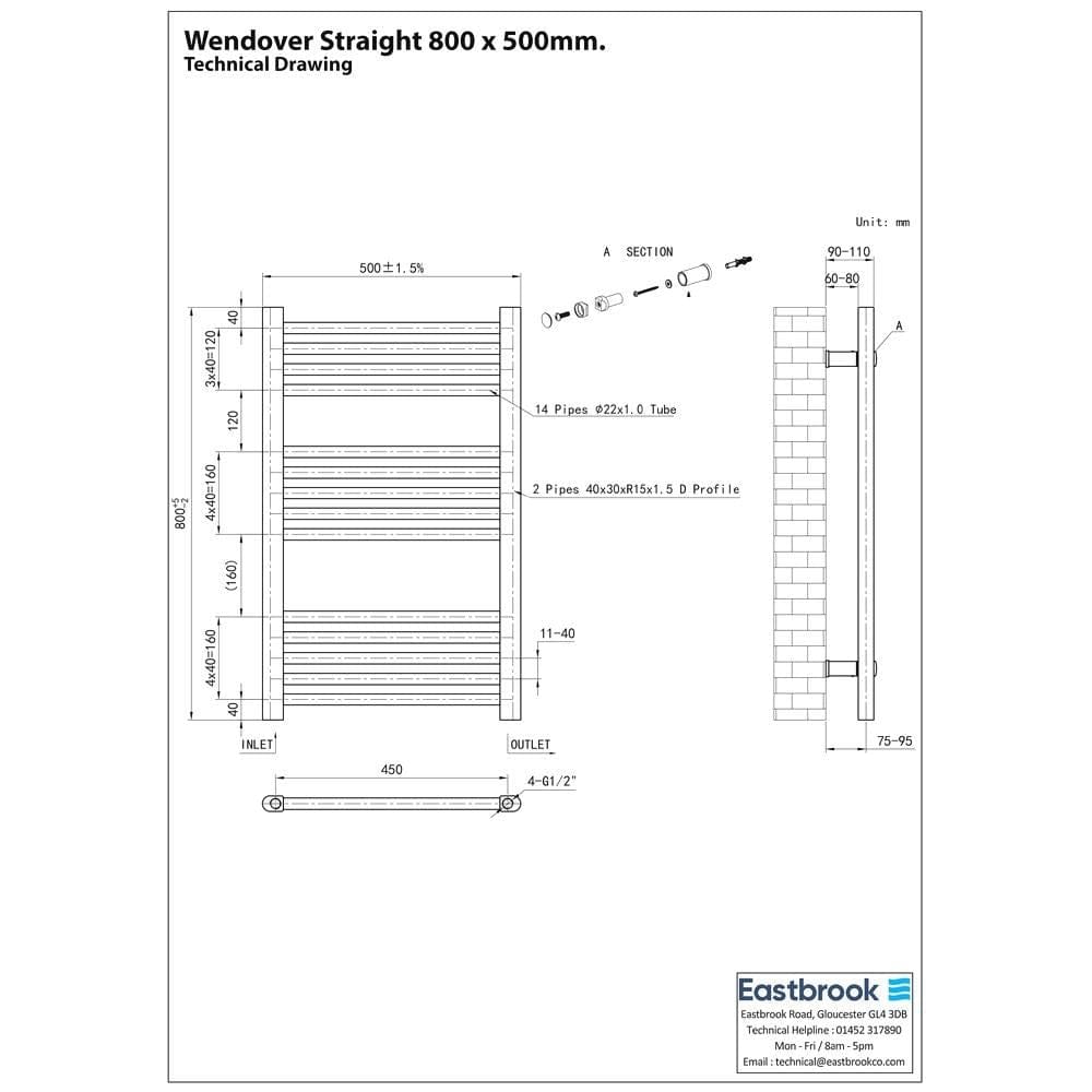Eastbrook Eastbrook Wendover Straight Vertical Heated Towel Rail in Matt Black