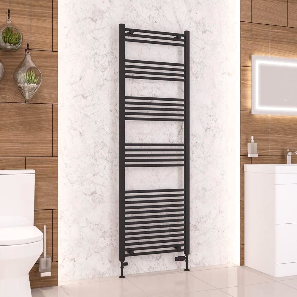 Eastbrook Ladder Rail Eastbrook Wendover Straight Vertical Heated Towel Rail in Matt Black 1800 x 600 / Dual Fuel