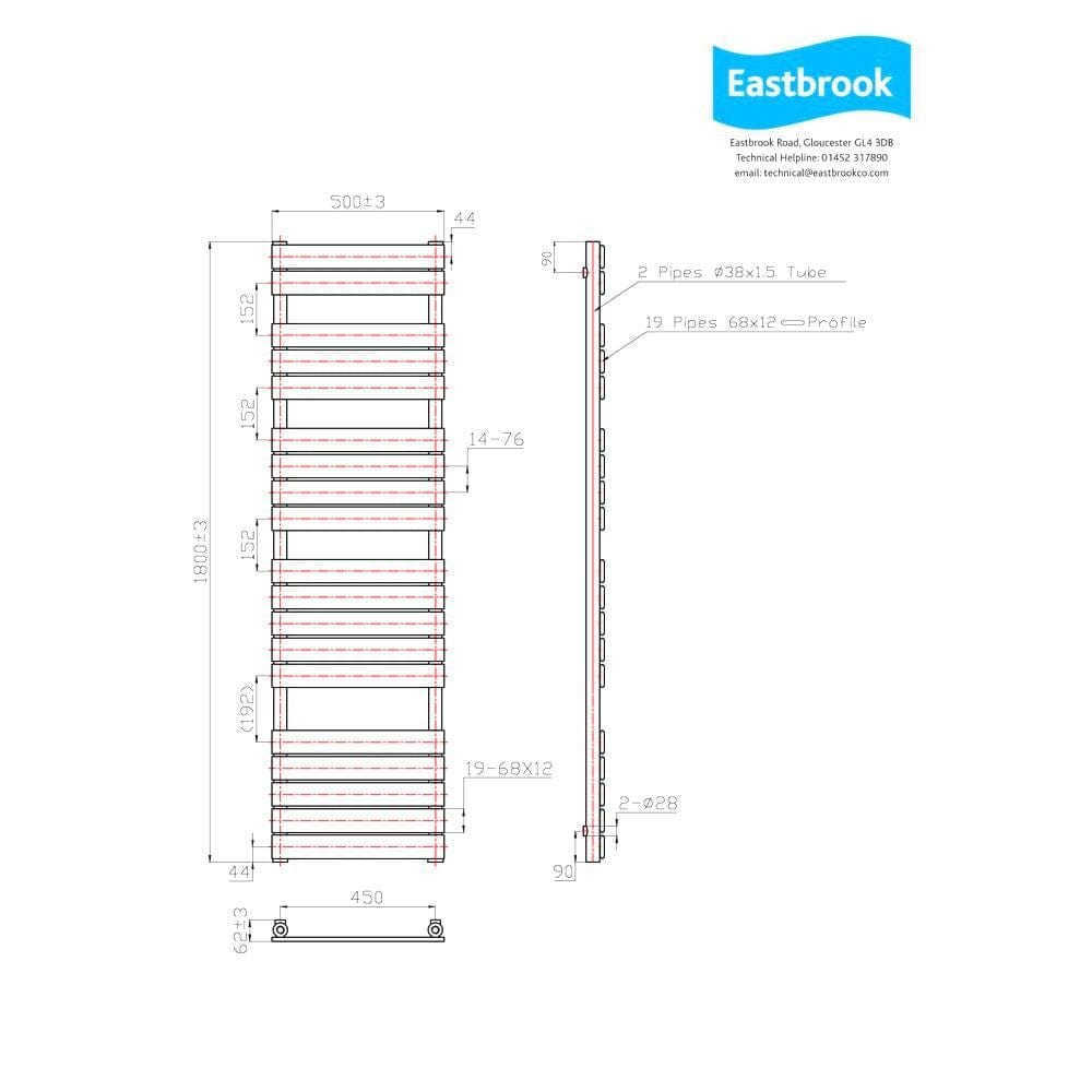 Eastbrook Designer Towel Rail Eastbrook Staverton Tube on Tube Straight Vertical Heated Towel Rail in Chrome