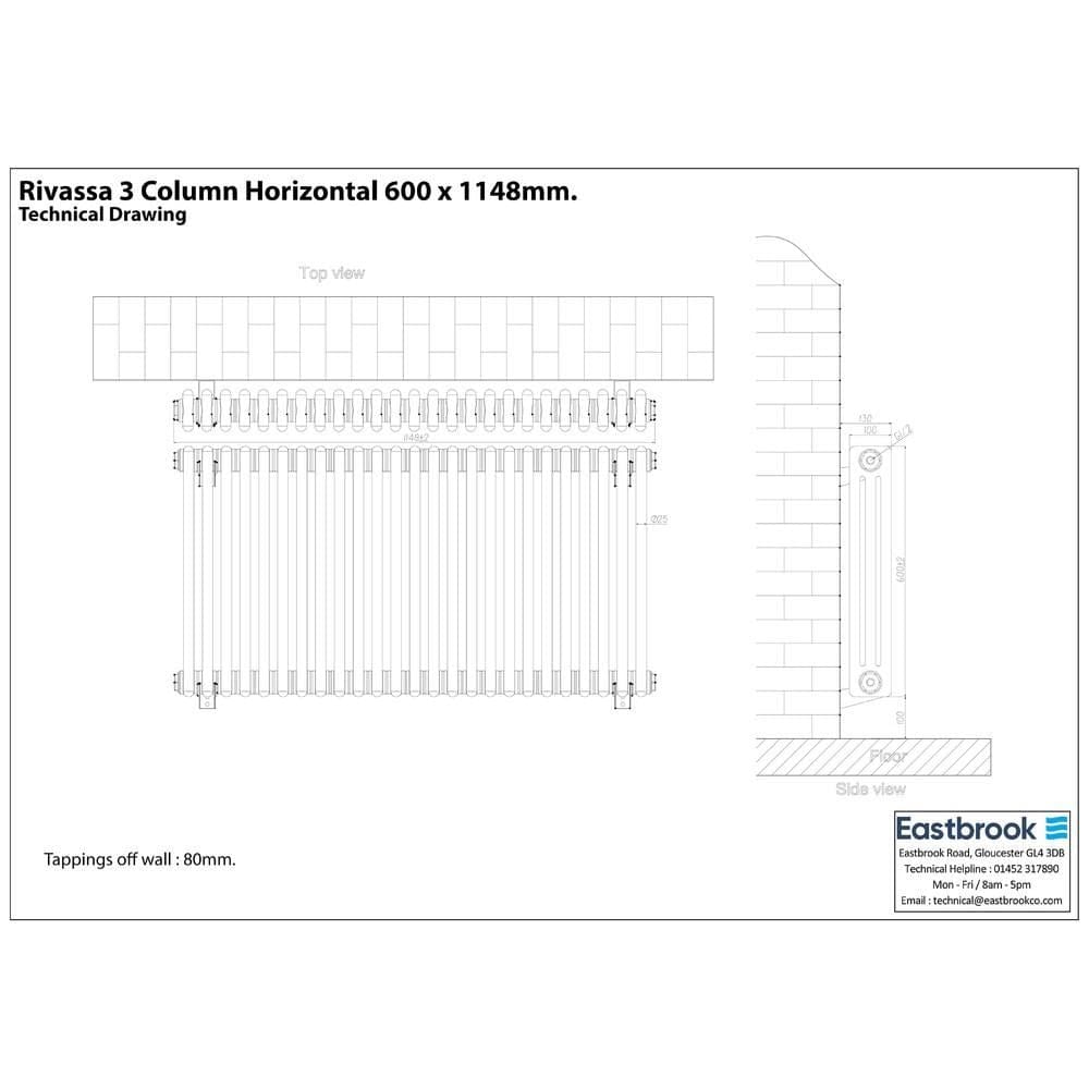 Eastbrook Column Radiator Eastbrook Rivassa Traditional 3 Column Radiator in Matt Anthracite
