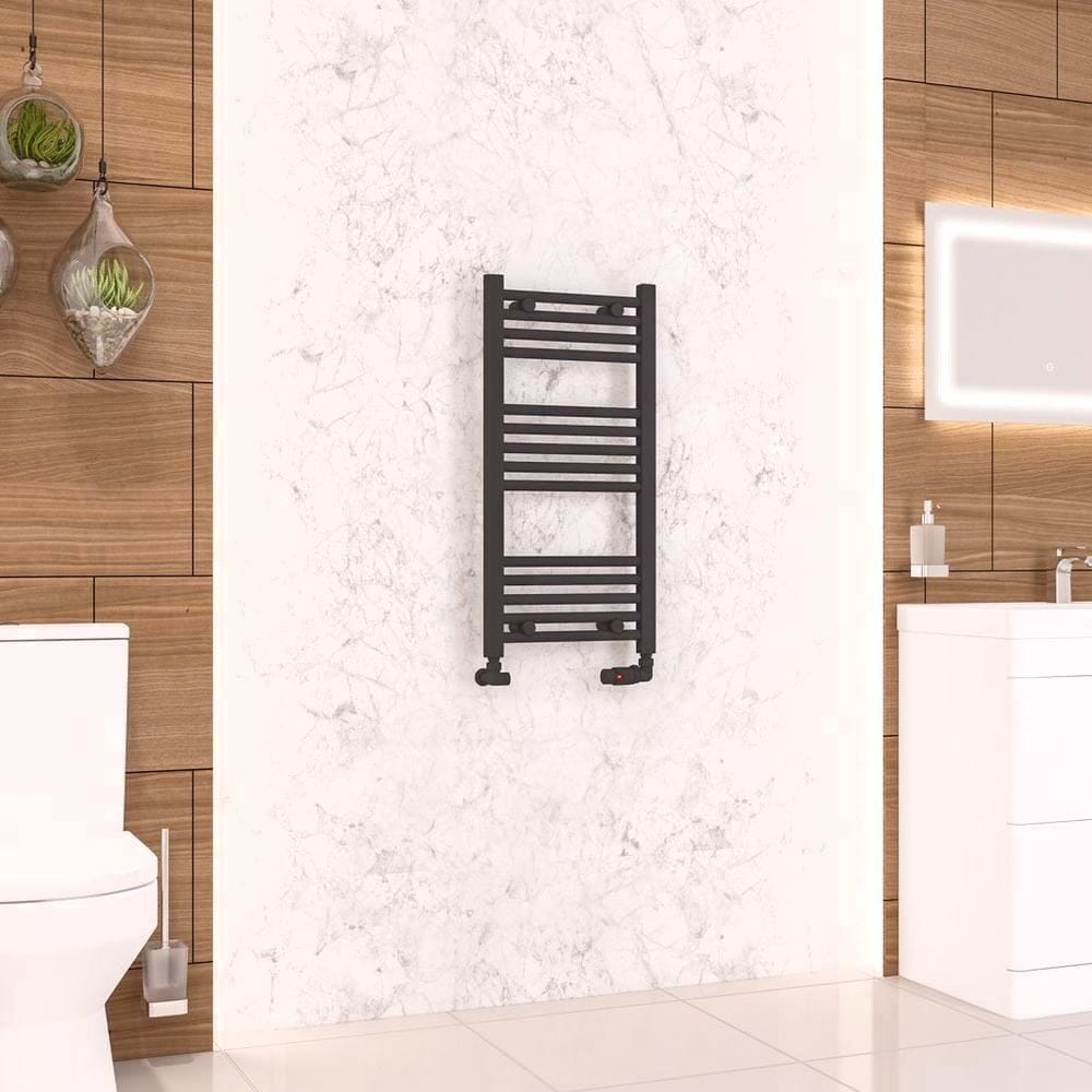Eastbrook Ladder Rail Eastbrook Wendover Straight Vertical Heated Towel Rail in Matt Black 800 x 400 / Electric Only