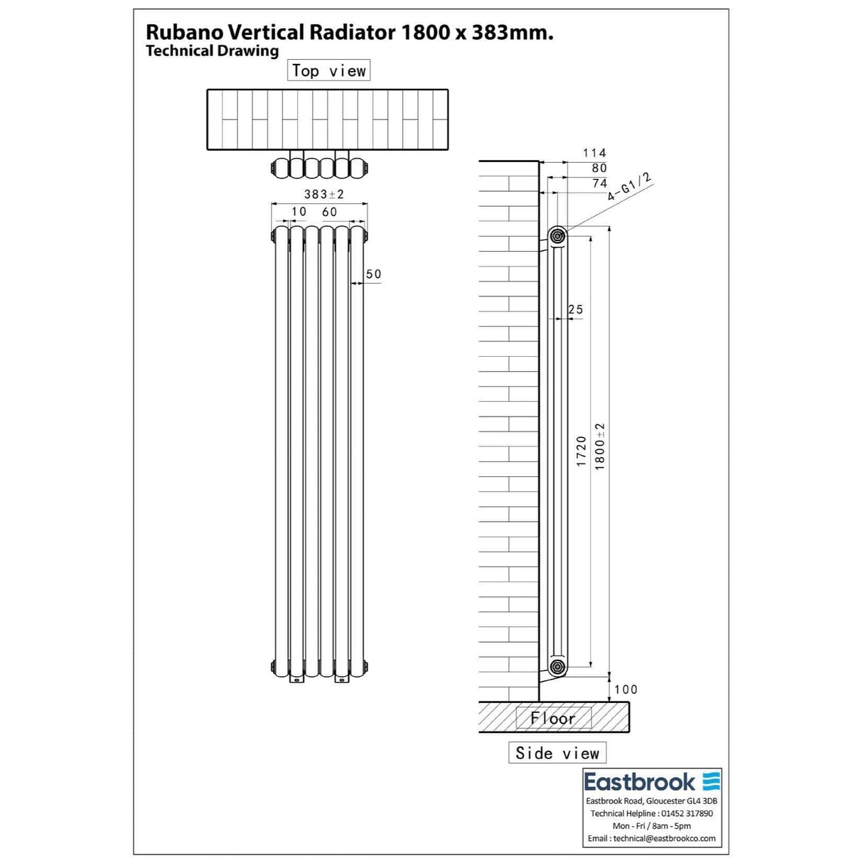 Eastbrook Column Radiators Eastbrook Rubano Straight Vertical Traditional Column Radiator in Matt Anthracite