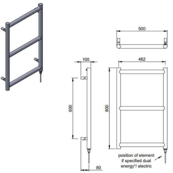 Vogue Ladder Rail Vogue Grace Straight Designer Towel Rail in Chrome 800 x 500 / Central Heating