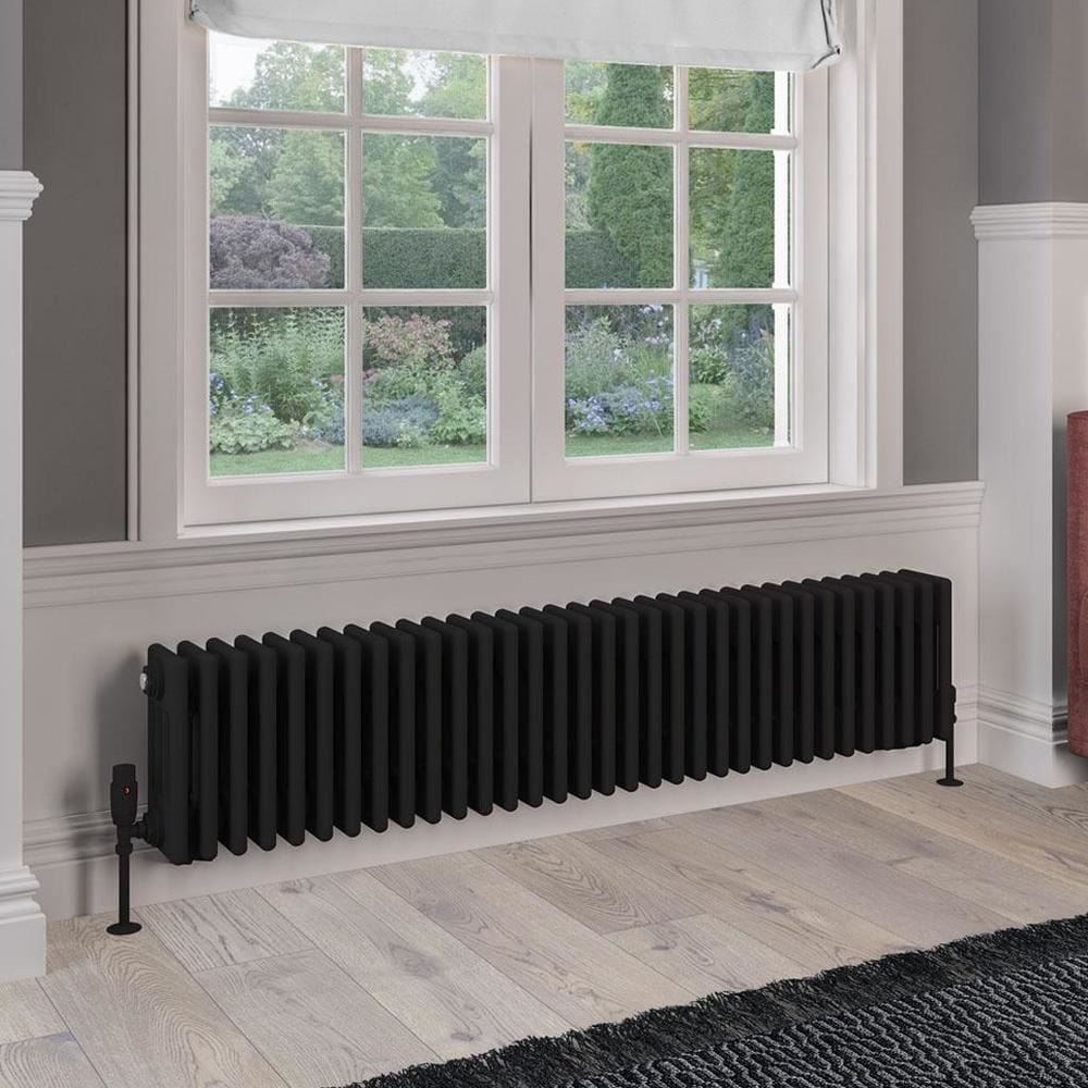 Eastbrook Column Radiator Eastbrook Rivassa Traditional 4 Column Radiator in Matt Black 300 x 1505 / Central Heating