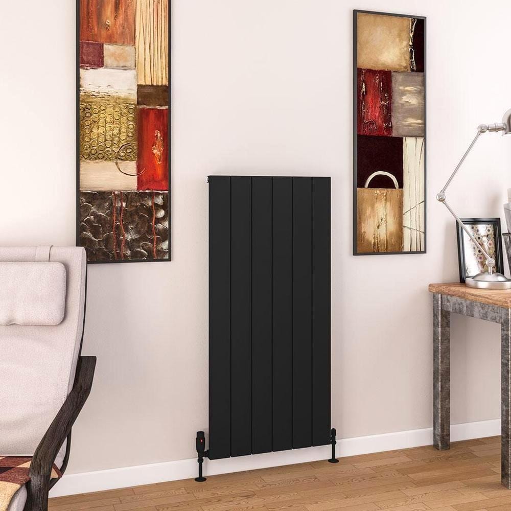 Eastbrook Panel Radiators Eastbrook Charlton Vertical Designer Radiator in Matt Black 1200 x 565 / Dual Fuel