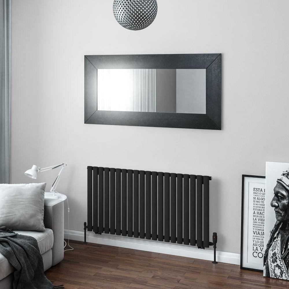 Eastbrook Panel Radiator Eastbrook Tunstall Straight Horizontal Designer Radiator in Matt Black 600 x 1179mm