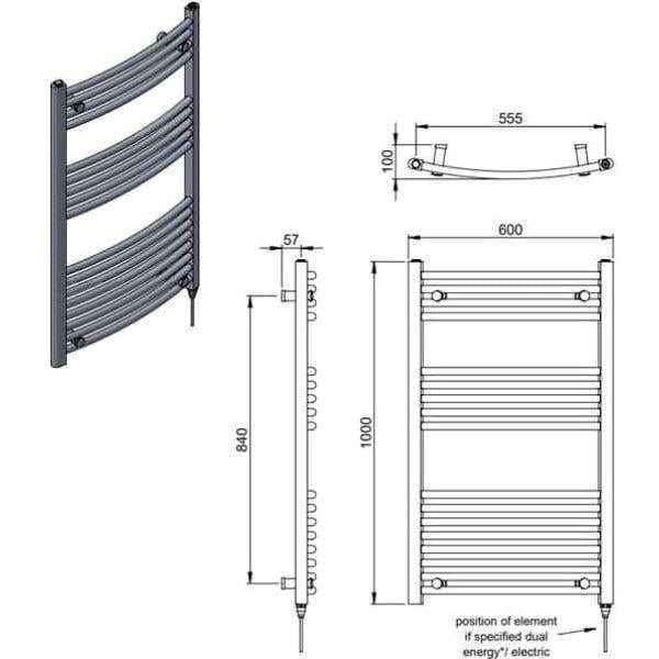 Vogue Ladder Rail Vogue Combes Curved Ladder Towel Rail in Chrome 1000 x 600 / Dual Fuel