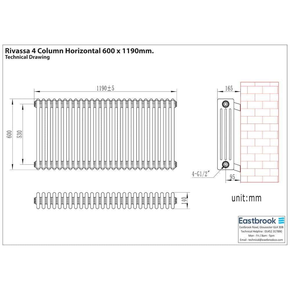 Eastbrook Column Radiator Eastbrook Rivassa Traditional 4 Column Radiator in Matt Anthracite