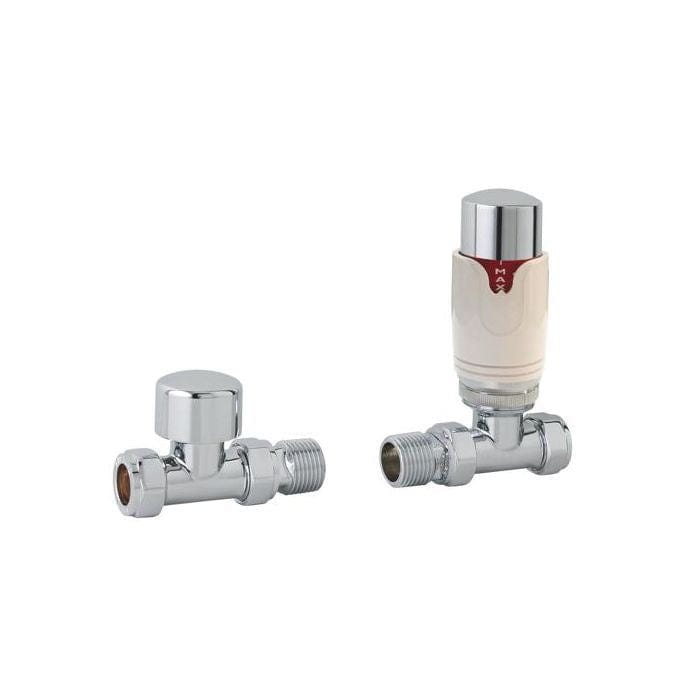 Totally Rads Eastbrook Biava Thermostatic Straight Radiator Valve and Lockshield - Chrome/White - 12.048