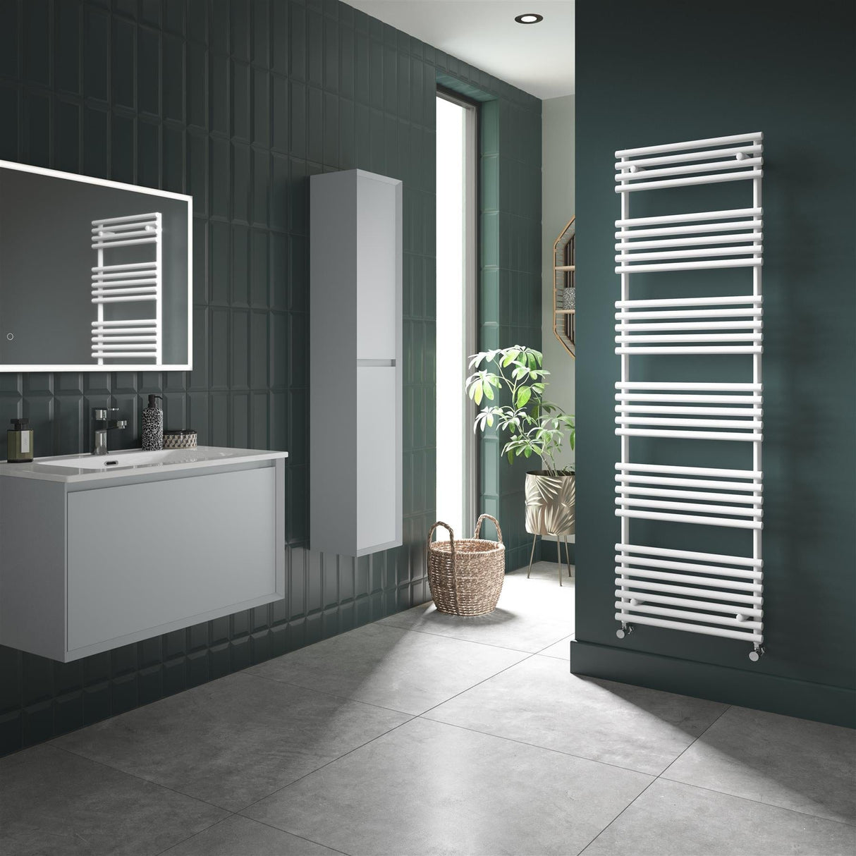 Redroom Designer Towel Radiators Redroom TT Lux Straight Vertical Heated Towel Rail in Quartz White