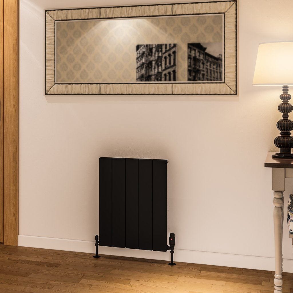 Eastbrook Panel Radiators Eastbrook Rosano Straight Horizontal Aluminium Radiator in Matt Black 600 x 470 / Electric Only