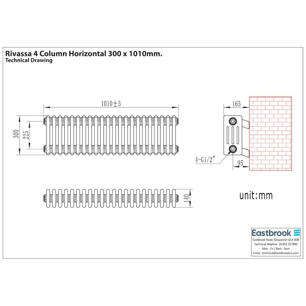 Eastbrook Column Radiator Eastbrook Rivassa Traditional 4 Column Radiator in Matt Black
