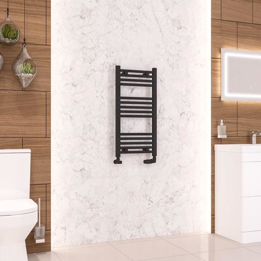 Eastbrook Ladder Rail Eastbrook Wendover Straight Vertical Heated Towel Rail in Matt Black 800 x 400 / Dual Fuel