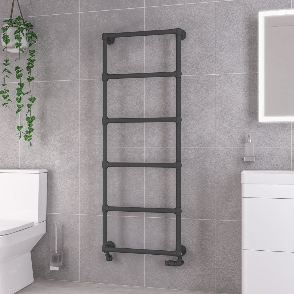 Eastbrook Traditional Towel Radiators Eastbrook Stour Vertical Traditional Heated Towel Rail in Anthracite 1550 x 600 / Central Heating
