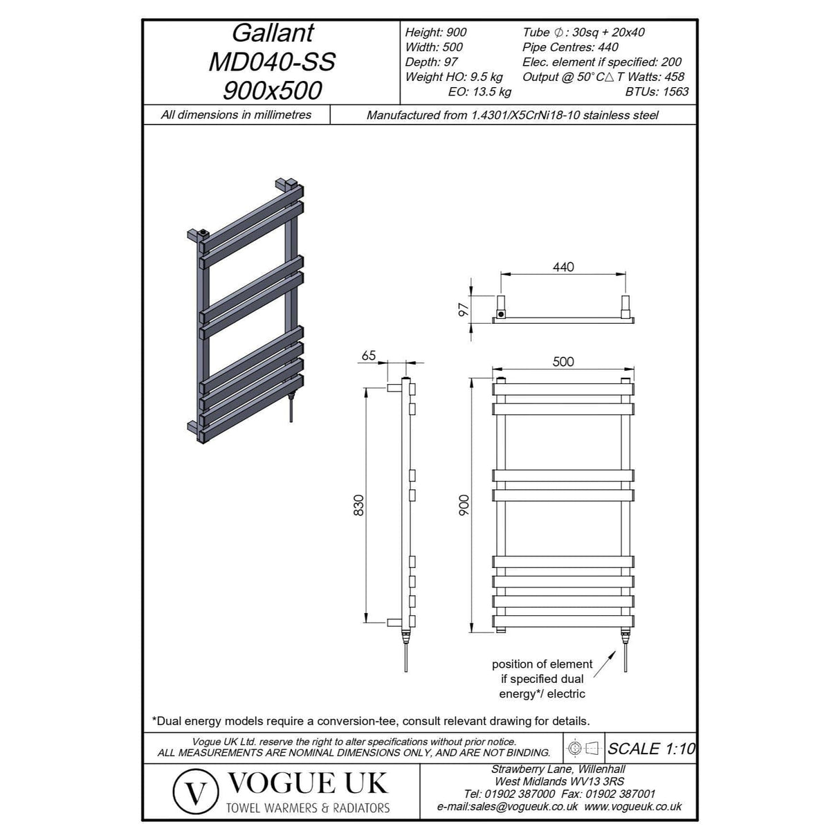 Vogue Designer Towel Radiators Vogue Gallant Straight Designer Towel Radiator in Polished Stainless Steel