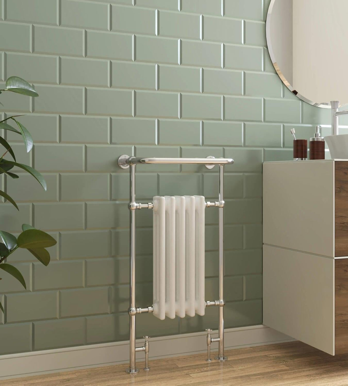 Heritage Insert Radiators Heritage Baby Clifton Traditional Straight Vertical Heated Towel Radiator - 940 x 498 - Chrome/White - AHA80