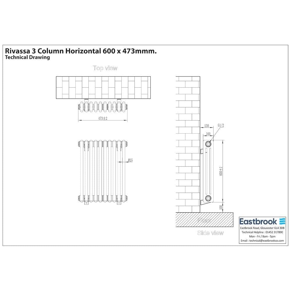 Eastbrook Rivassa Traditional 3 Column Radiator in Matt Black