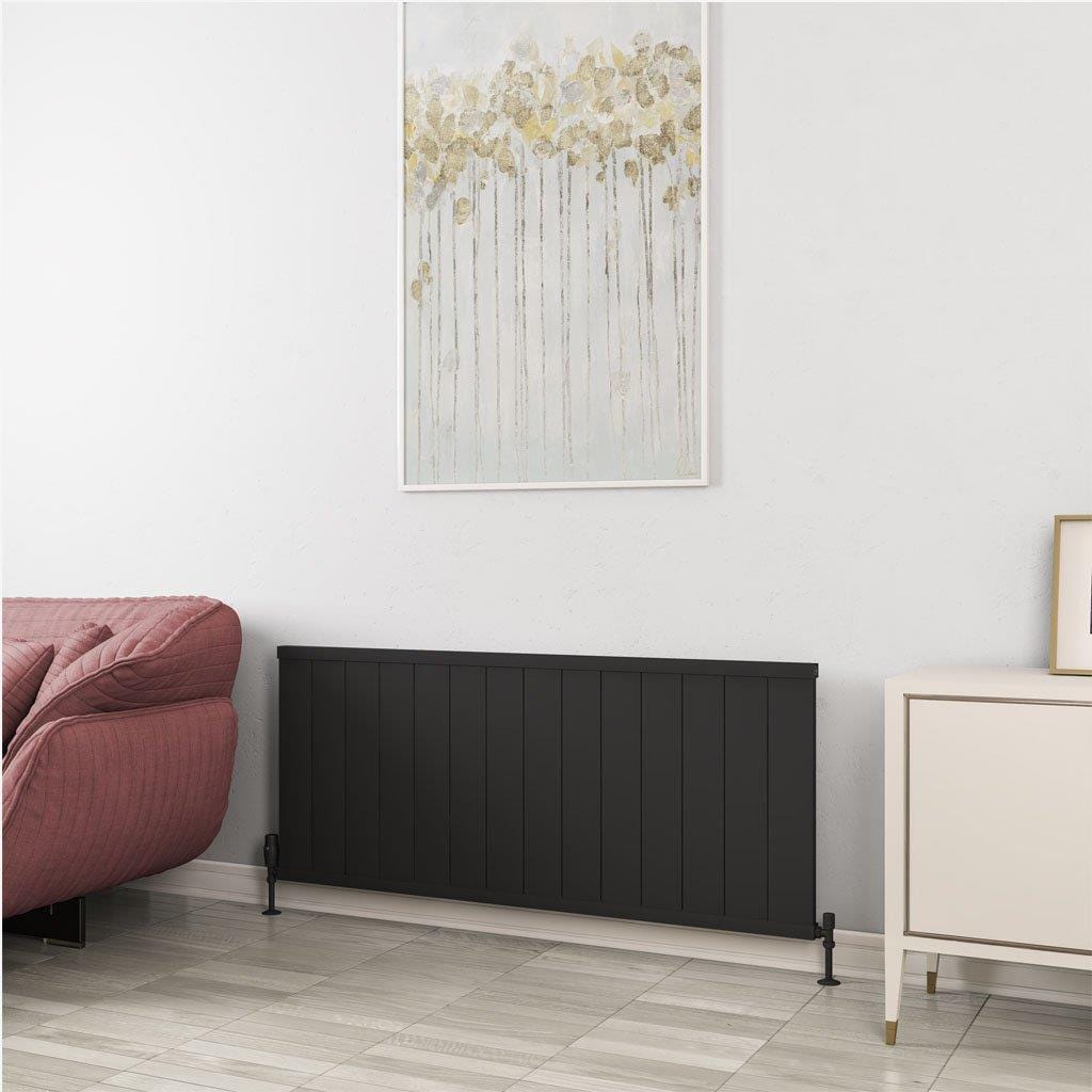 Eastbrook Panel Radiator Eastbrook Kingswood Slimline Horizontal Aluminium Radiator 600 x 1410mm / Matt Black