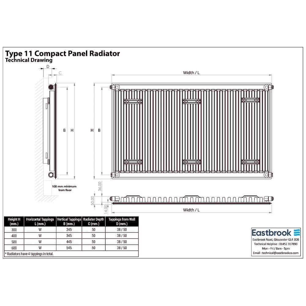 Aquarius Bathrooms Type 11 Aquarius Type 11 Compact Panel Radiator In Gloss White