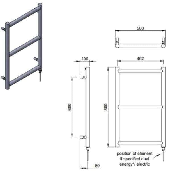 Vogue Ladder Rail Vogue Grace Straight Designer Towel Rail in Chrome 800 x 500 / Electric Only