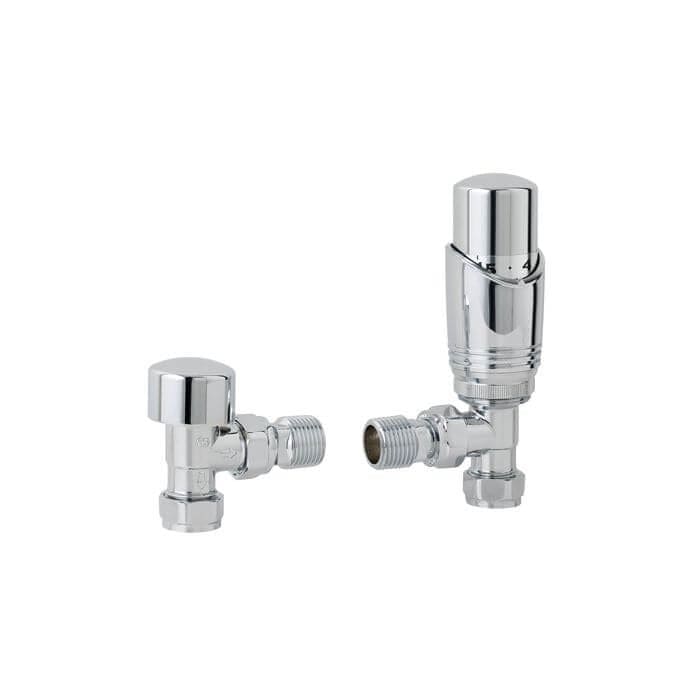 Totally Rads Eastbrook Biava Thermostatic Angled Radiator Valve and Lockshield - Chrome - 12.041