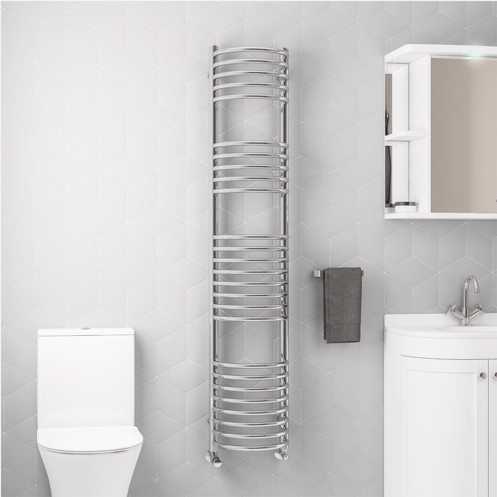 Eastbrook Designer Towel Radiators Eastbrook Mezzo Tondo Curved Vertical Heated Towel Rail - 1600mm x 320mm - Chrome - Central Heating - 41.0248