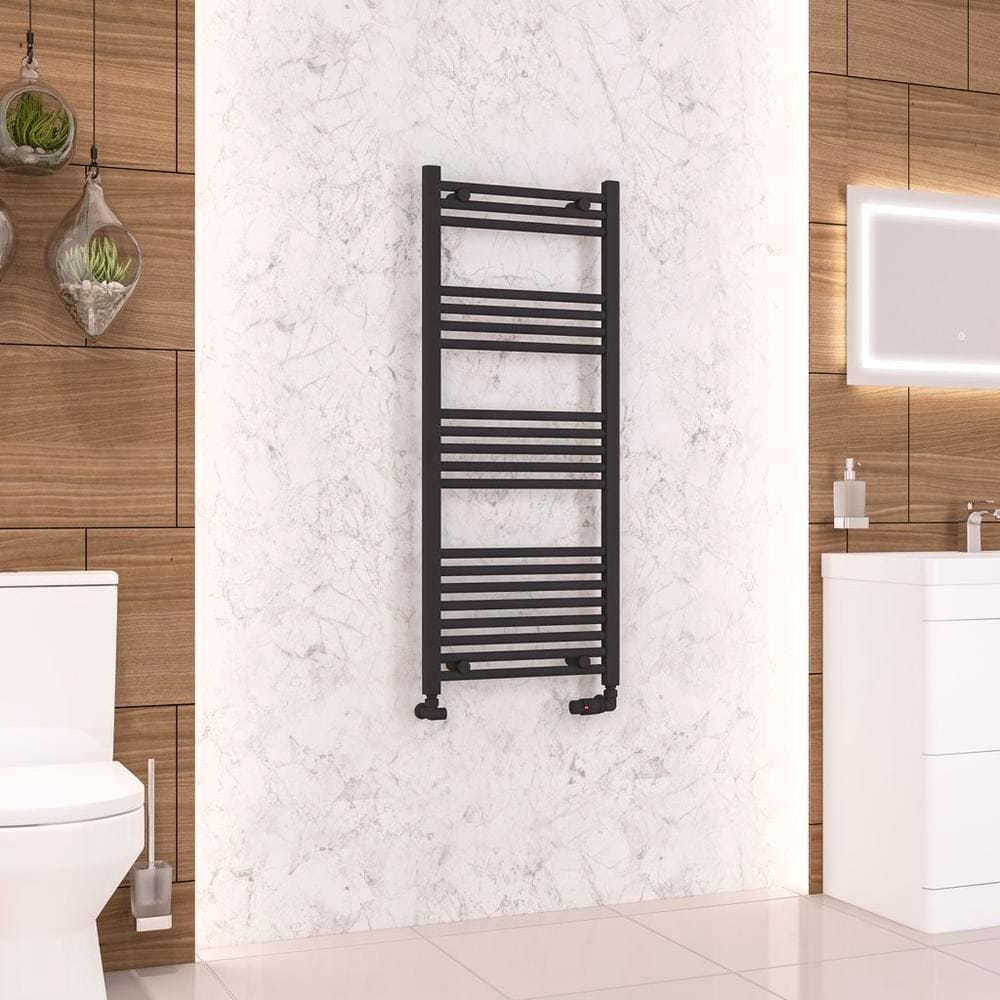 Eastbrook Ladder Rail Eastbrook Wendover Straight Vertical Heated Towel Rail in Matt Black 1200 x 500 / Dual Fuel