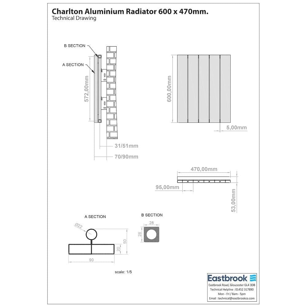 Eastbrook Flat Panel Radiators Eastbrook Charlton Horizontal Designer Radiator in Matt Anthracite