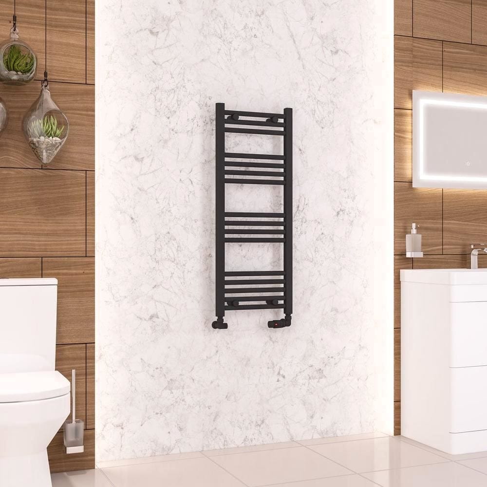 Eastbrook Ladder Rails Eastbrook Wendover Straight Vertical Heated Towel Rail in Matt Black 1000 x 400 / Dual Fuel