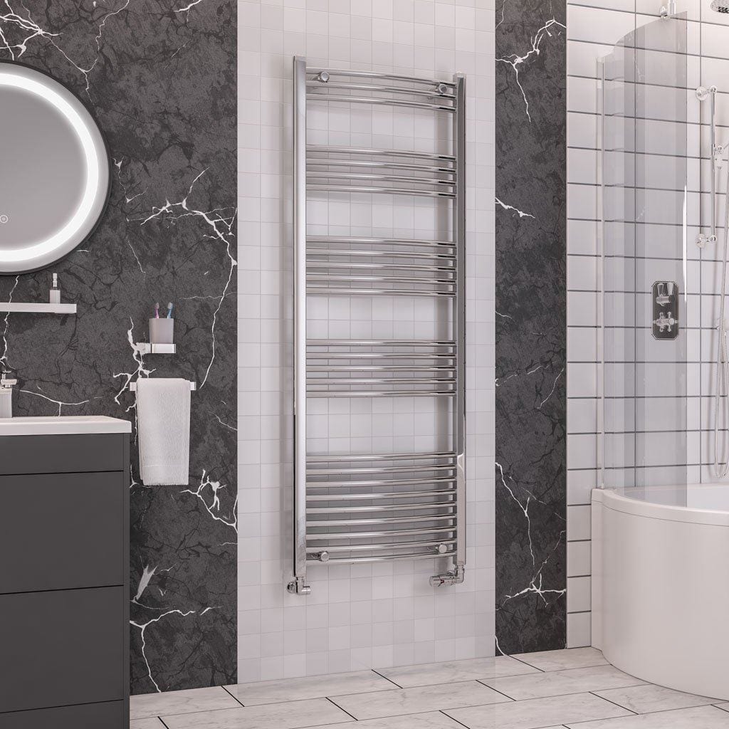 Eastbrook Ladder Rails Eastbrook Wendover Curved Vertical Heated Towel Rail in Chrome 1600 x 600 / Dual Fuel