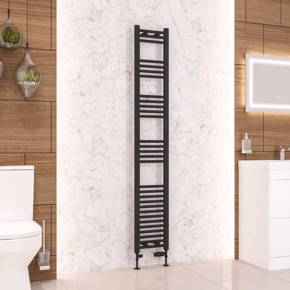 Eastbrook Ladder Rail Eastbrook Wendover Straight Vertical Heated Towel Rail in Matt Black 1800 x 300 / Dual Fuel