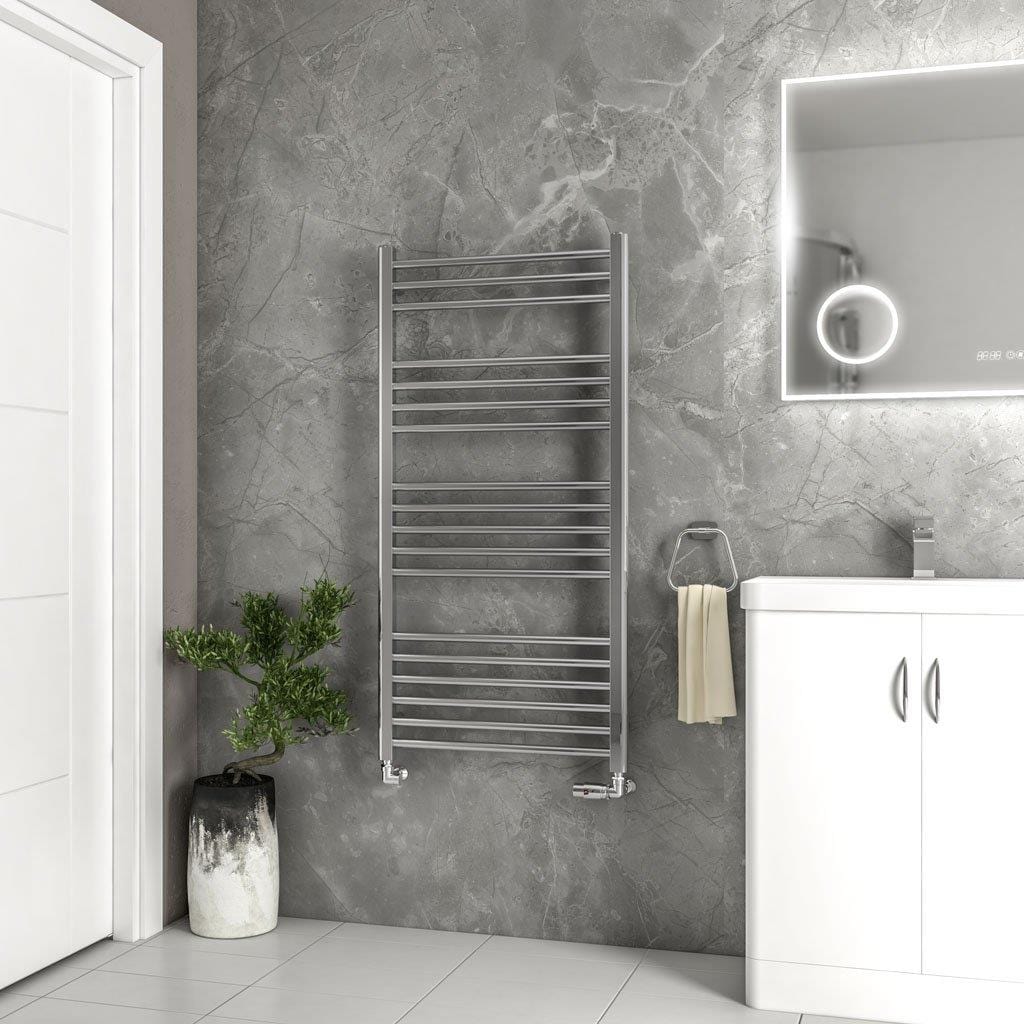 Eastbrook Ladder Rail Eastbrook Wendover Straight Vertical Heated Towel Rail in Polished Stainless Steel 1200 x 600 / Dual Fuel